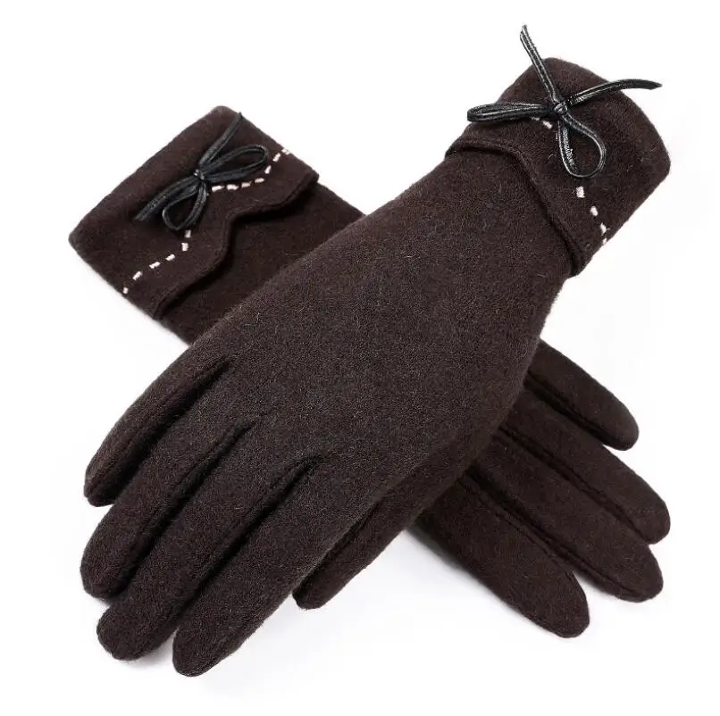 YRRETY зимние теплые женские модные перчатки, толстые перчатки для вождения с сенсорным экраном, одноцветные эластичные перчатки с бантом - Цвет: New 2 brown