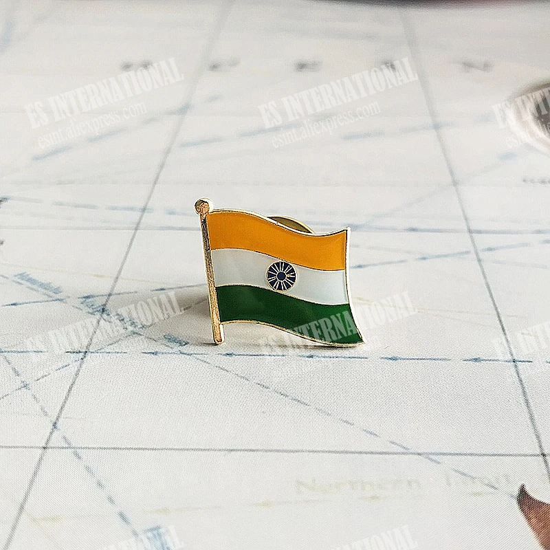 India  National Flag Crystal Epoxy Metal Enamel Badge Brooch  Collection Souvenir Gifts  Lapel Pins Accessories  Size1.6*1.9cm