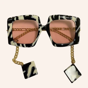 

New Style Square Sunglasses Women Men Luxury Hot Brand Sun Glasses With Chain Oculos De Sol Feminino
