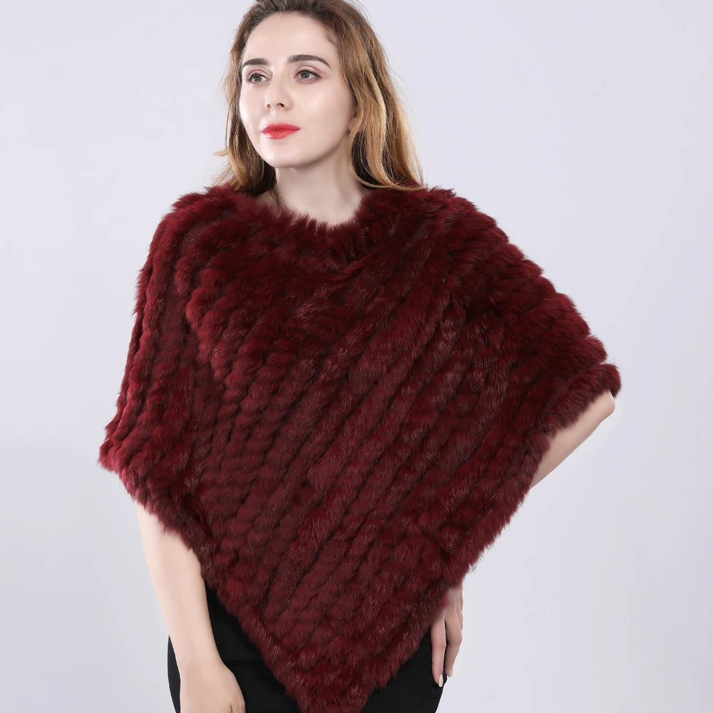 Spring autumn Genuine Real Knitted Rabbit Fur Poncho Wrap scarves women natural rabbit fur Shawl triangle Cape |