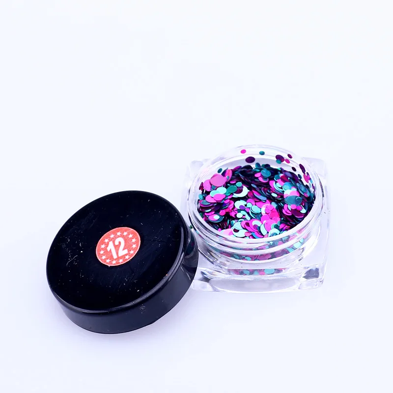Manicure 12 Color  Flat Dot shape Sequins Paillettes Laser Mixed Round Sequin Metal For Nails Texture Size Mixed Nail Decoration