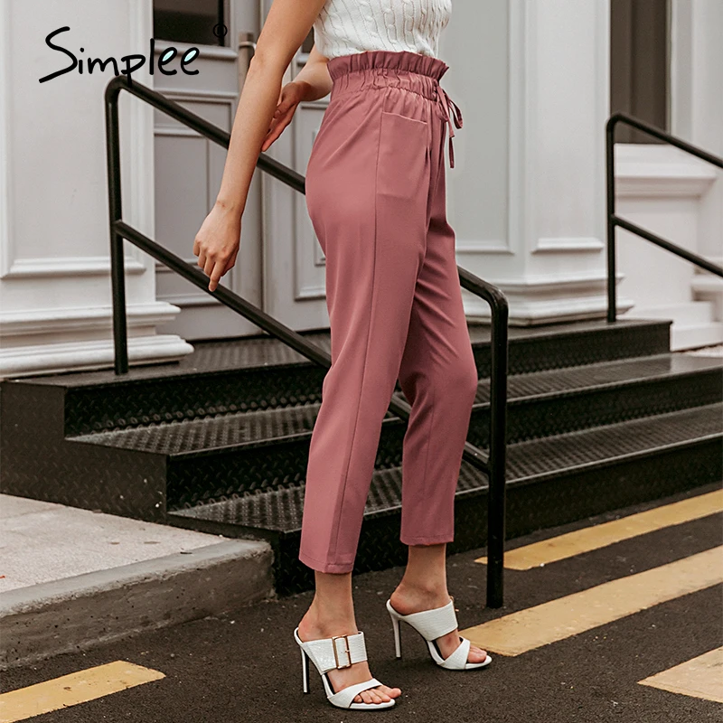 Simplee New fashion women casual  pant Autumn high waist ruffled trousers Chic sash   female  belt  ladies  solid pants 2020