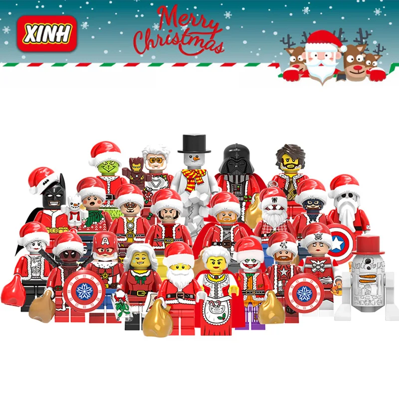 

Christmas Series Santa Claus Grinch Iron Man Americancaptain 23 Pieces of Children's Model Mini Building Blocks Bricks Toys Gift