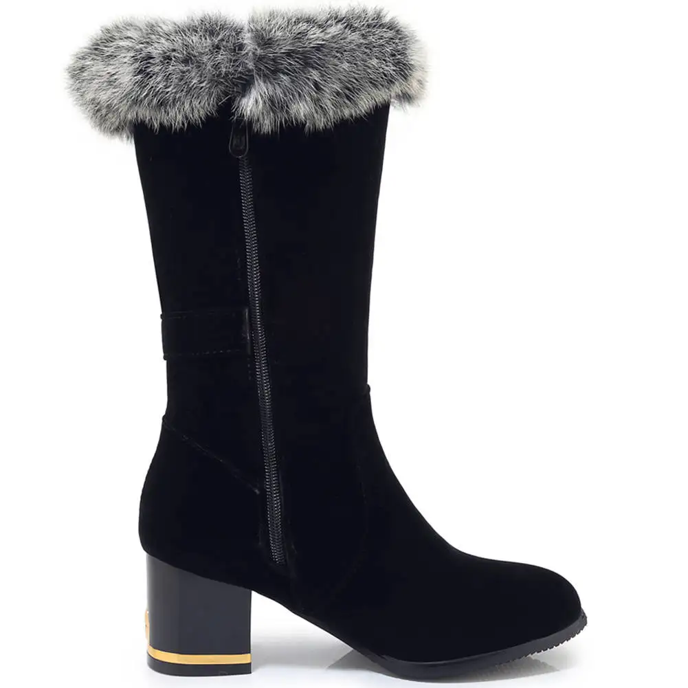 BONJOMARISA Plus Size 33-46 New Women Snow Boots Ladies High Heels Metal Decoration Shoes Woman Winter Warm Fur Mid Calf Boots BONJOMARISA Plus Size 33-46 New Women Snow Boots Ladies High Heels Metal Decoration Shoes Woman Winter Warm Fur Mid Calf Boots