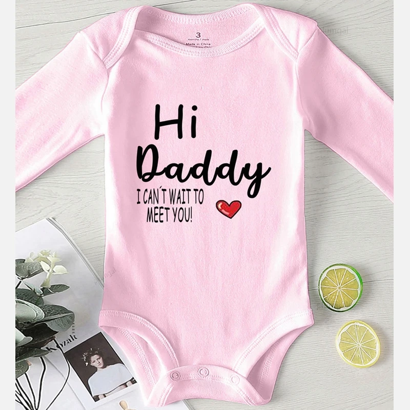 Cute Infant Baby Girls Romper Toddler Girls Winter Clothes Newborn Baby Boy Jumpsuits Cotton Clothing for Babies Printing Hi Daddy One Pieces Rompers bright baby bodysuits	
