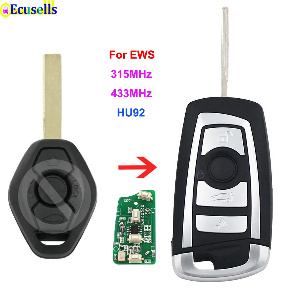 Modified flip 433MHZ remote key for BMW EWS 3 5 7 SERIES with ID44 chip HU92