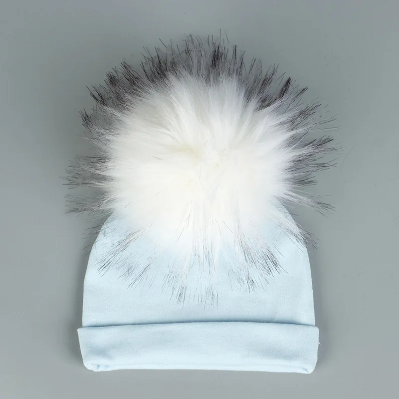 21Light Blue Модные мягкие однотонные шапки с помпонами для маленьких девочек, хлопковые шапочки-шапочки для малышей, детская шапка, Кепка унисекс - Цвет: 21Light Blue