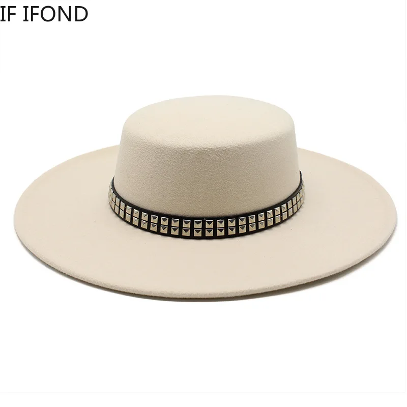 Women Fedora Hat 10CM Wide Brim Fedora Hat Vintage Classic Wool Felt Hats With Belt Decor Panama Formal Dress Hat