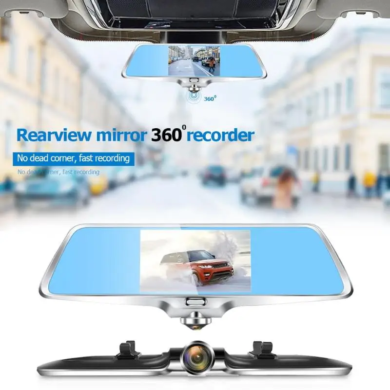 L502 зеркало заднего вида автомобиля DVR камера двойной объектив 360 панорамный вид Dashcam высокой четкости большой экран Прямая