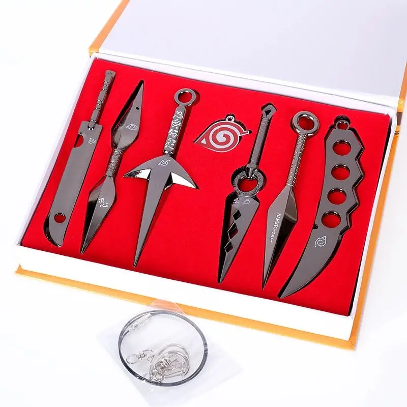 Аниме аксессуары брелок нож набор 7 шт. сплав Hatake Kakashi Deidara Kunai Shuriken фигурки оружие