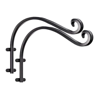 

NEW-2Pcs Iron Decorative Hook Plant Hanger Wall Mounted Garden Patio Hanging Basket Bracket Flower Hooks