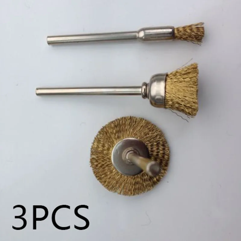 3pcs Mini Copper Wire Brass Drill Brush Set Brush Rotary Tool For Drill Polishing Grinding Wheel T-shaped Brush Accessories 3pcs set co2 mig welding torch air cooled mb 15ak contact tip holder gas nozzle welding soldering tool accessories