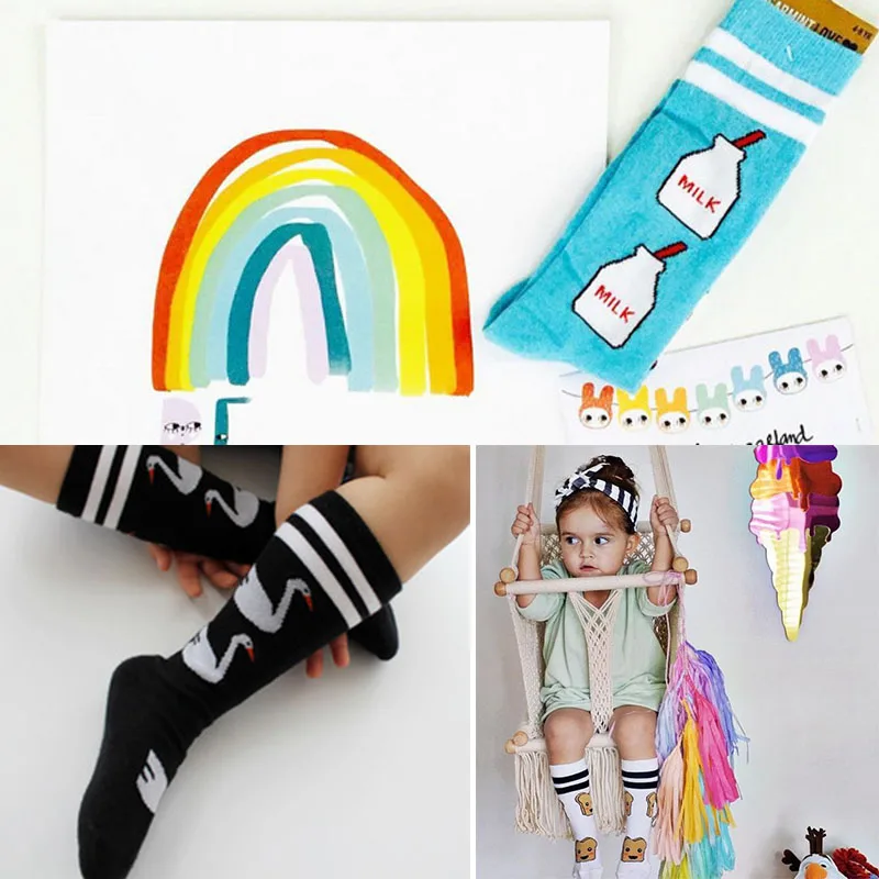 

Fashion Baby Milk Swan Tube Socks Lovely Kids Tube Socks Brand Design Toddler Cotton Elastic Knee Middle Sock