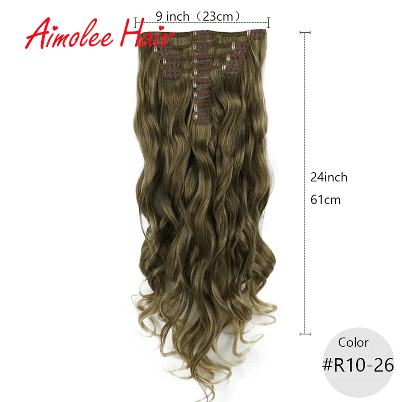 24 дюймов длинные волнистые синтетические волосы на клипсах, накладные волосы на заколке для Для женщин 8 шт./компл. 16 клип натуральные шиньоны искусственные волосы 270g