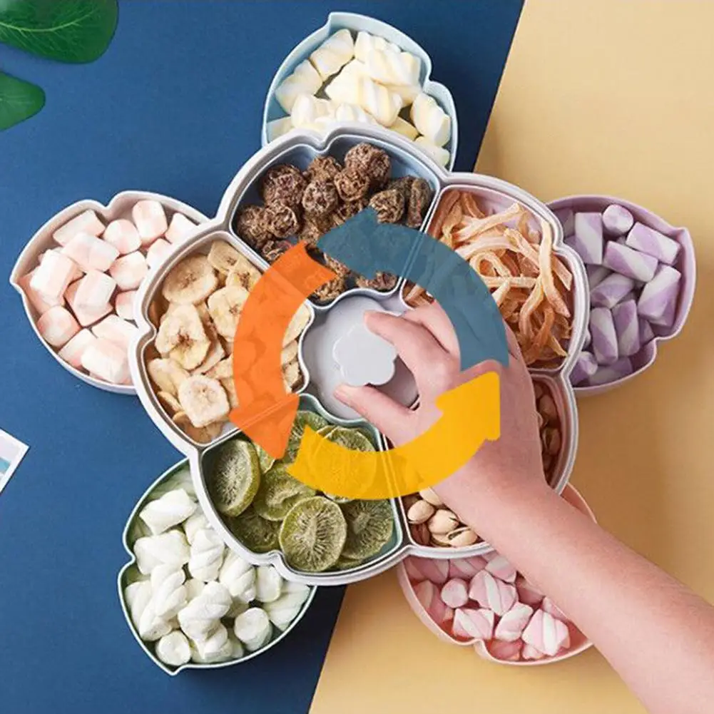 

2 Layer Creative Rotary Flower Candy Box Dried Fruit Nut Plate Snacks Serving Storage Container Tray Holder Home Organized
