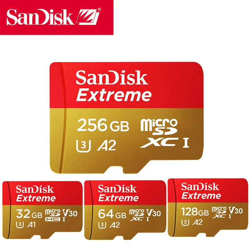 Карта памяти Sandisk Extreme micro SD карта C10 U3 V30 A2 microSDHC/microSDXC 32 Гб 64 128 ГБ 256 флеш TF