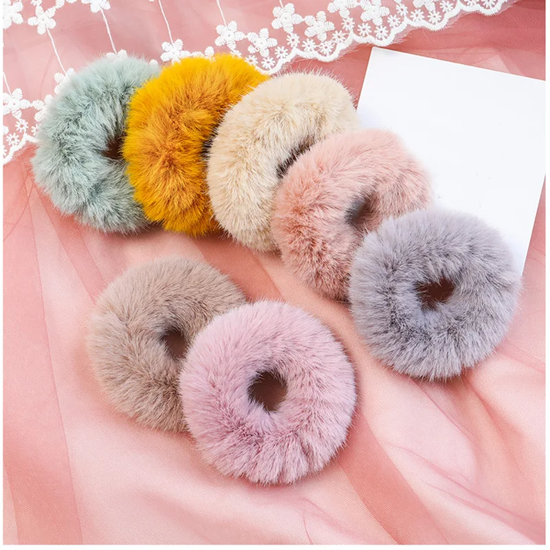 

2019 New Winter Plush Scrunchies Women Girl Imitation Mink Elastic Hair Rubber Bands Accessories Tie Hair Ring Holder Headdress