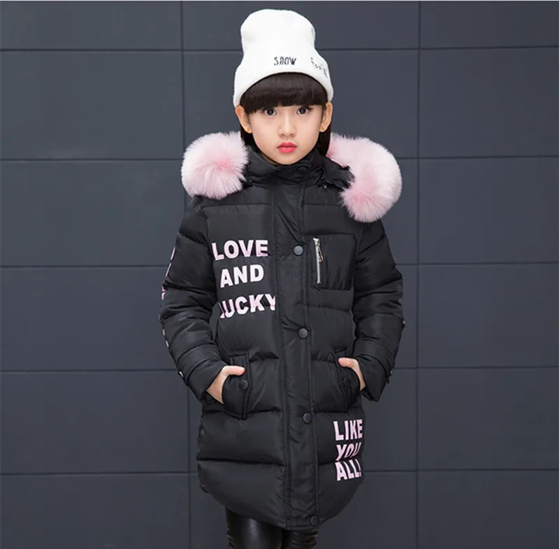 Осенне-зимнее теплое пальто для девочек; модная длинная Детская куртка с капюшоном с искусственным мехом; пальто для девочек; Верхняя одежда; Одежда для девочек - Цвет: black