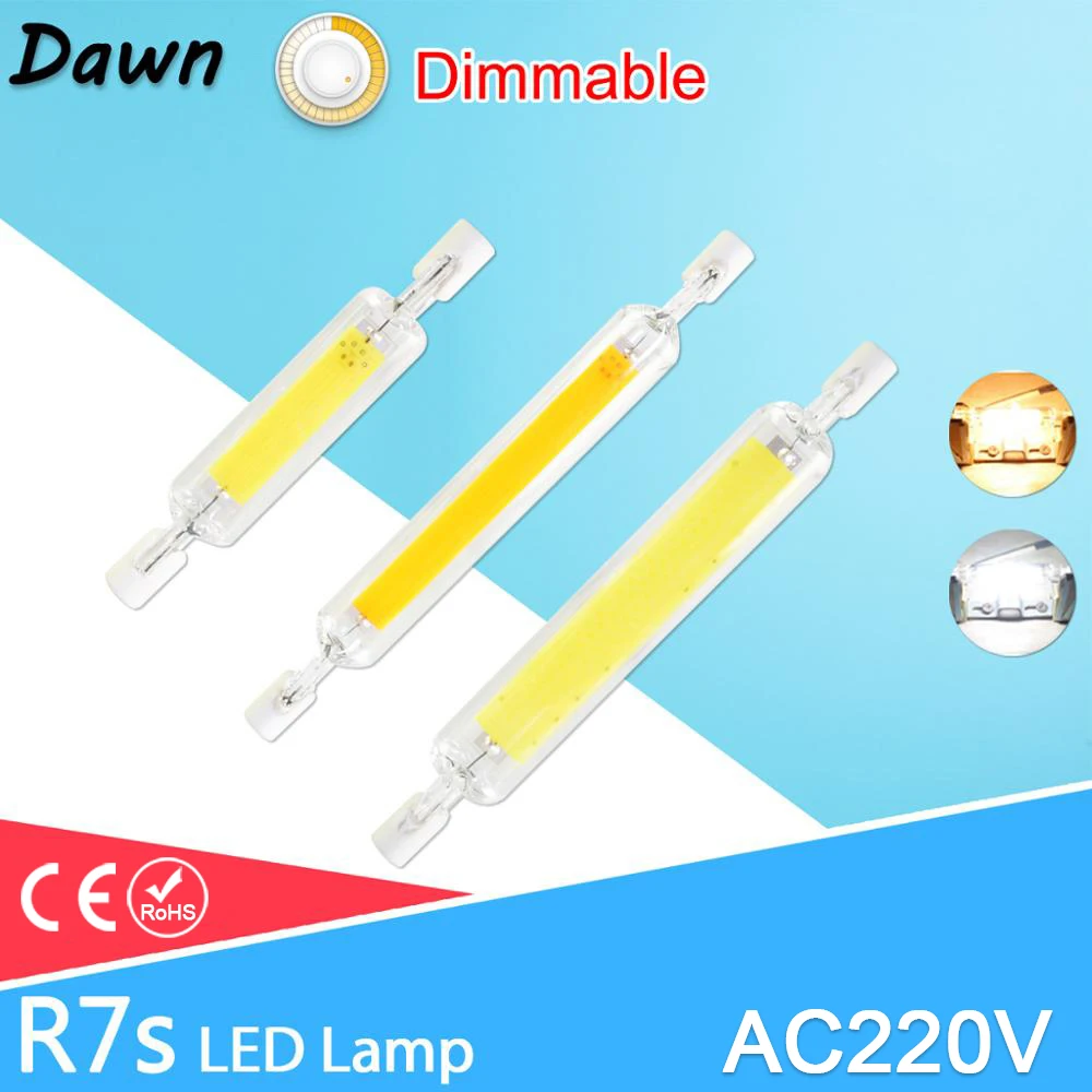 Светодиодная лампа R7s COB 6 Вт 9 12 15 220 В 78 мм 118 135 диммируемая лампочка SMD 2835 сменный
