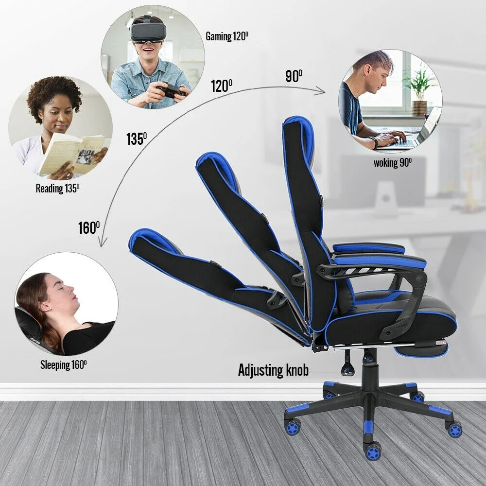  Racing Gaming Chair Computer Office Adjustable Swivel Recliner PU Leather Seat