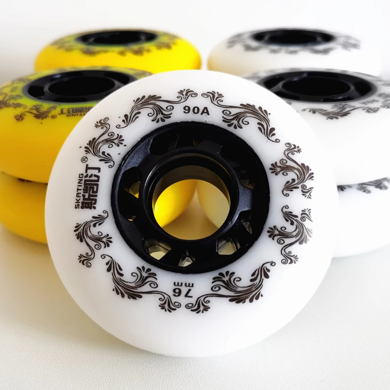8pcs White/Yellow Inline Roller Skates Wheels 90A Freestyle Durable Tire 72mm 76mm 80mm Roller
