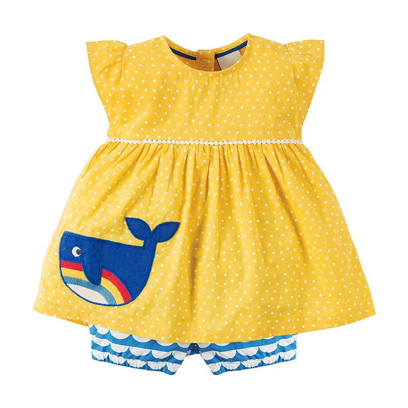 Little Maven/новый летний хлопковый тканый Комплект футболок с аппликацией желтого