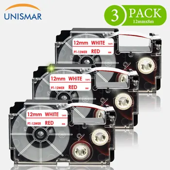 

Unismar 3PK 12mm Label Tape Red on White XR-12WER Labels Sticker Replace for Casio XR 12WER Cassette Printer Ribbon Label Maker