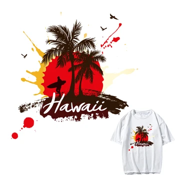 

Prajna Vinyl Hawaii Patch Applique For Clothes Iron-on Transfers for Clothing Stickers Heat Transfer Summer Holiday Patches DIY