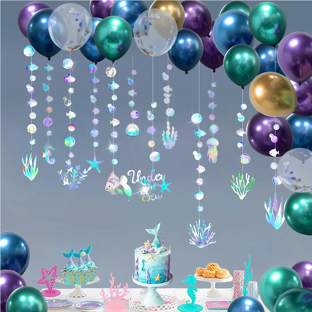 4.5m Mermaid colorful Bubble Garland Hanging Starfish Jellyfish Paper  Garlands Mermaid Party Under The Sea Birthday Party Decor - AliExpress