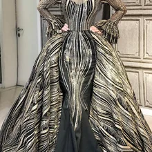 Арабское вечернее платье с длинным рукавом и высокой горловиной,, блестящее кружевное платье для выпускного вечера знаменитостей, robe de soiree