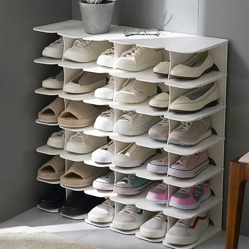 Organizador de zapatos apilable de 6 capas, montaje de bricolaje, estante para zapatos, soporte para ahorro de espacio, colgador de zapatos, gabinete de caja _ - AliExpress