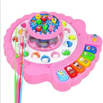 

Kids Electronic Magnetic Fishing Toy Set Musical Rotating Fishing Game Outdoor Sports Toys Double Layer Shell Shape Fishing Toy