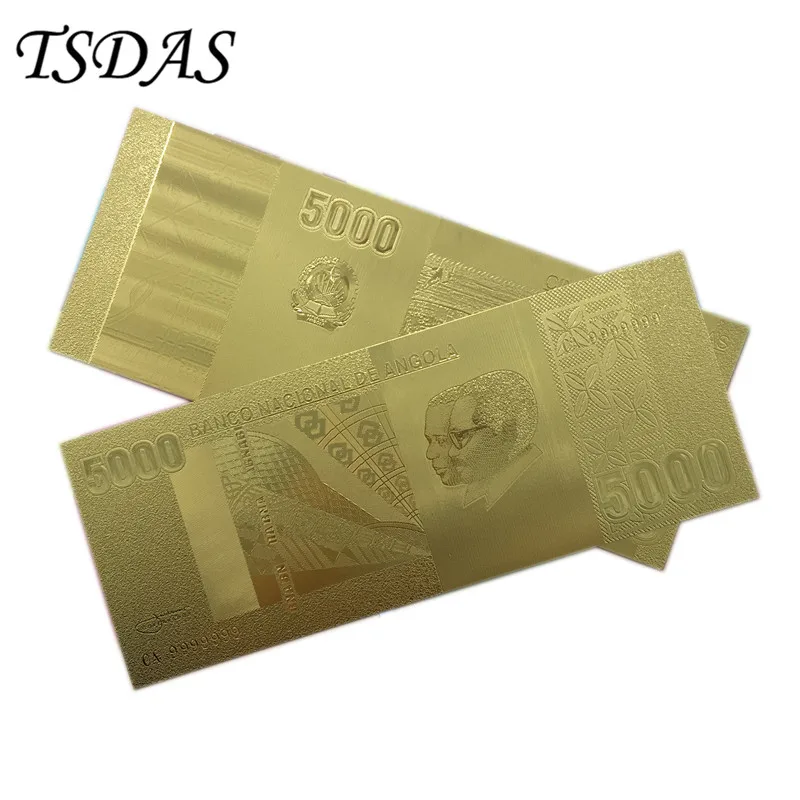 Angola Gold Banknote 5000 Kwanza Pure 24K gold Rare Banknotes Double Side Engraved Value Collection | Дом и сад