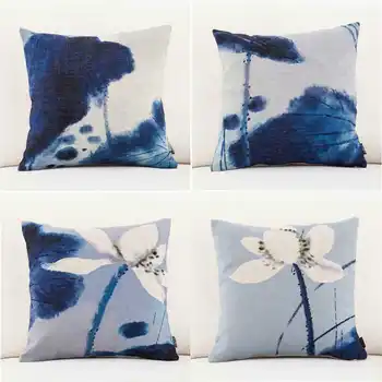 

Lotus Pattern Cotton Linen Pillowcase for Home Office Sofa Seat Decor Textile Throw Printed Pillow Cover