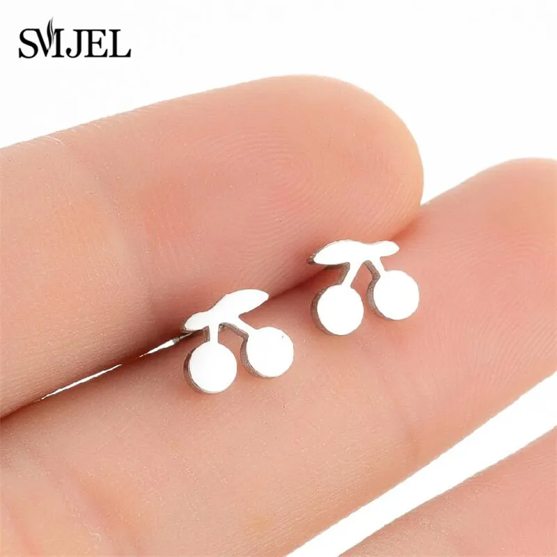 Kleine Edelstahl-Kirsch-Ohrringe für Mädchen Koreanischer Stil Niedliche Frucht Schwarze Ohrstecker Party-Schmuck Accessoires Großhandel – Detail 28