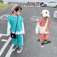 

Korean Version Of Children 2021 New Boy Suit Autumn Long-Sleeved Knitted Pullover Suit