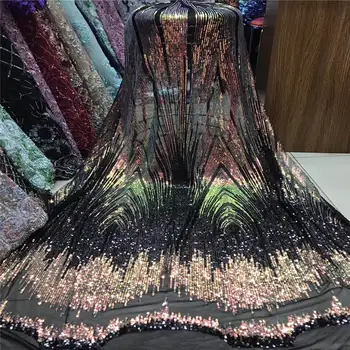 

Hot Sale Lace Fabric 2019 High Quality Sequins Embroidered Lace Fabric African Lace Fabric For Senior Party