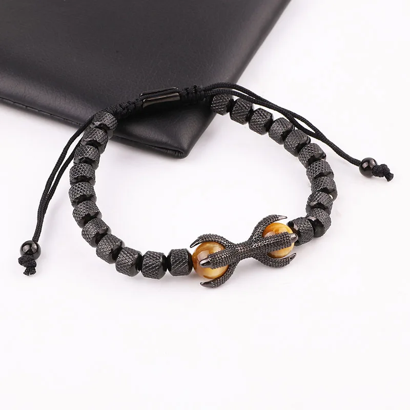 New Design High Quality Stainless Steel Beads Claw Charm Adjustable Macrame Bracelet Men - Image 6