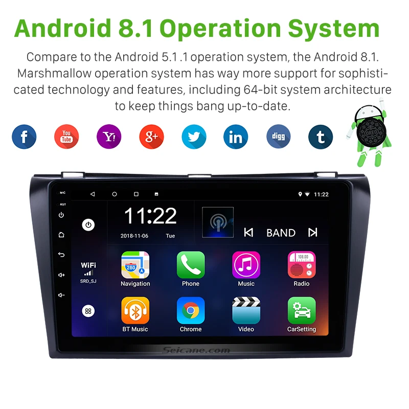 Perfect Seicane 2 Din 9" Android 9.0/8.1 Multi-touchScreen Radio GPS Navigation for 2004-2009 Mazda 3 with WIFI AUX FM/AM Bluetooth 1 Perfect Seicane 2 Din 9" Android 9.0/8.1 Multi-touchScreen Radio GPS Navigation for 2004-2009 Mazda 3 with WIFI AUX FM/AM Bluetooth 1