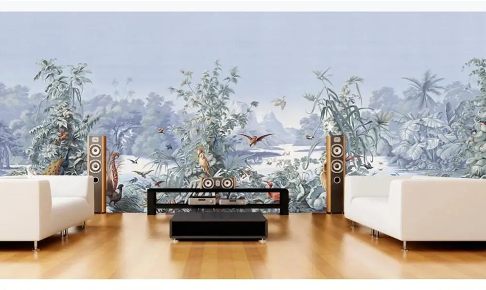 

XUE SU Wall covering custom wallpaper European retro hand-painted hundred birds contend rainforest oil painting background wall