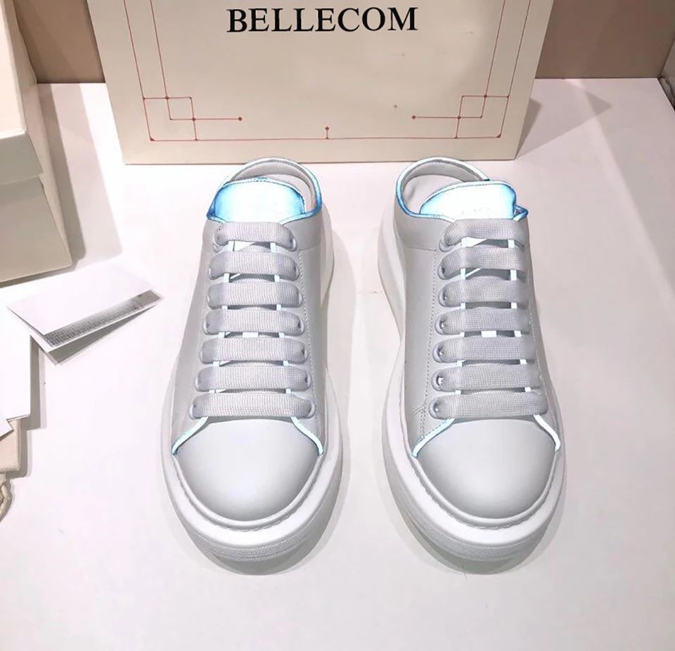 

BELLECOM Autumn 2019 New Kind of Leather Sports with One Foot on Lazy Women's Half-slippery White Shoes without heels
