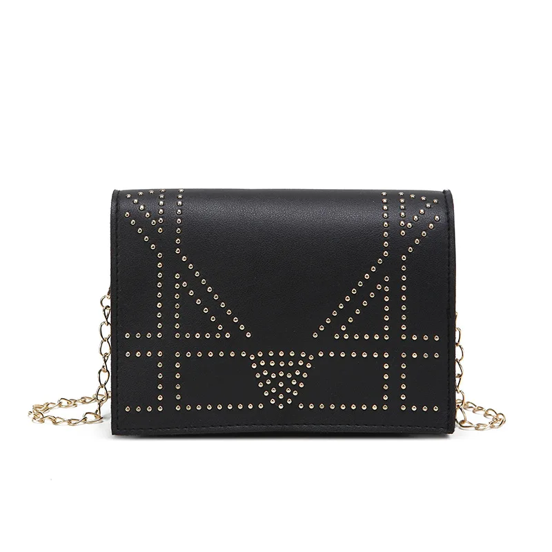 

Distribution Rivet Europe And America Magnetic Snap Cool Birthday Destroyed Pu Amazon Bag Square Sling Bag Rivet Bag Leather Goo