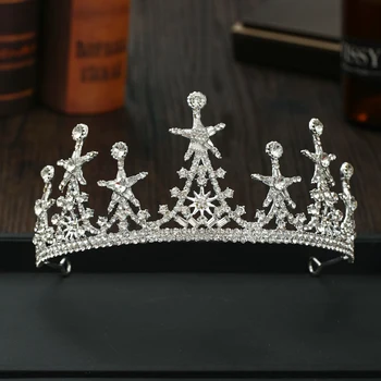 

Rhinestone Star Bridal Tiara Hair Crown Wedding Hair Accessories For Women Silver Color Crown For Bridal Tiara Women Accessories