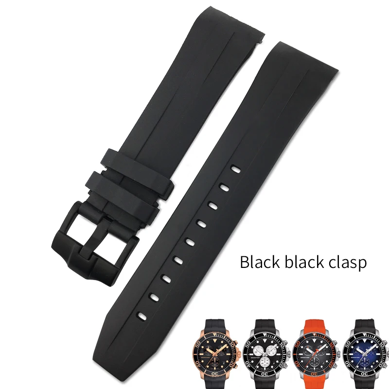 21 мм 22 мм резиновый силиконовый водонепроницаемый ремешок для часов черный оранжевый игольчатый ремешок для часов подходит для часов серии Tissot T120 T055 - Цвет ремешка: black black