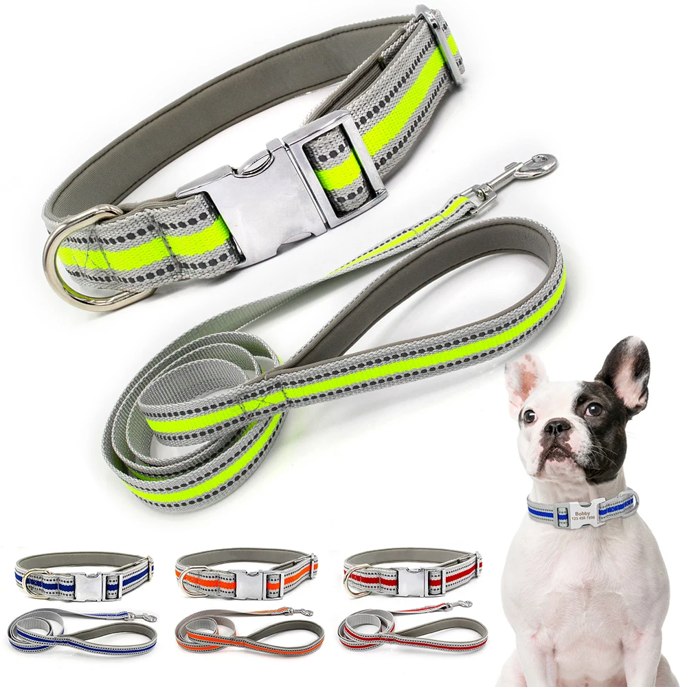 

Reflective Nylon Dog Collar Personalized Dog Tag Pet Leash Dog Harness Pet Rope Adjustable Small Medium Basic Dogs Collar D35