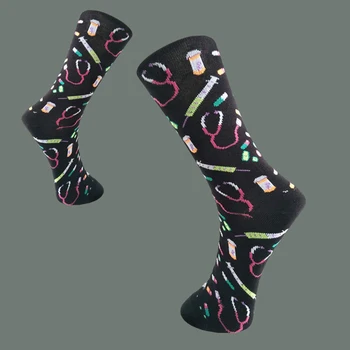 

Women's Socks Sweat-Absorbing European Style Breathable Cotton Mid Tube Socks Black Cartoon Cute Funny Happy kawaii Socks Men