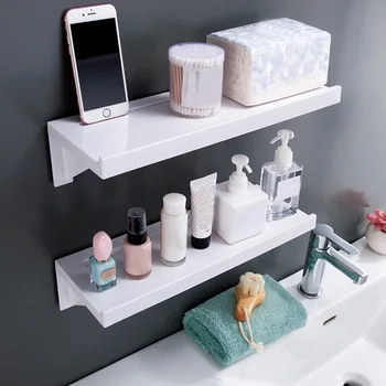 

Bathroom Shelf Suction Cup Rack Punch Free Wall Storage Organizer Kitchen Display Shelves PR Sale