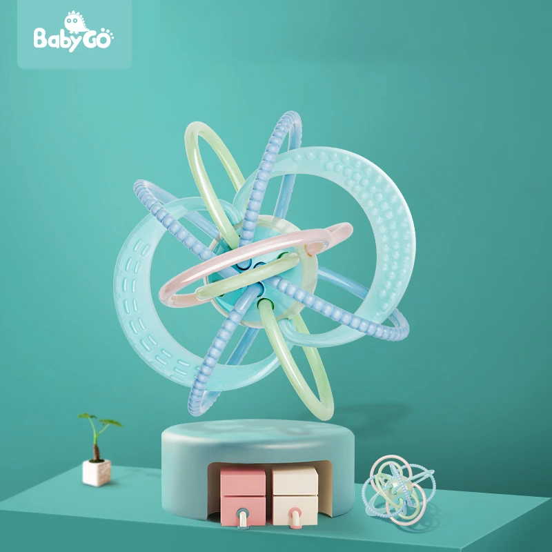 BabyGO/мягкая игрушка-прорезыватель для зубов от 0 до 24 месяцев, экологически чистый материал, Манхэттенский мяч для ловли рук, Развивающие детские игрушки-погремушки