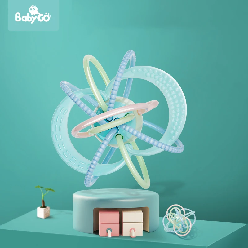

BabyGO 0-24 Months Baby Soft Teether Toy Eco-Friendly Material Manhattan Hand Catching The Ball Educational Rattle Baby Toys
