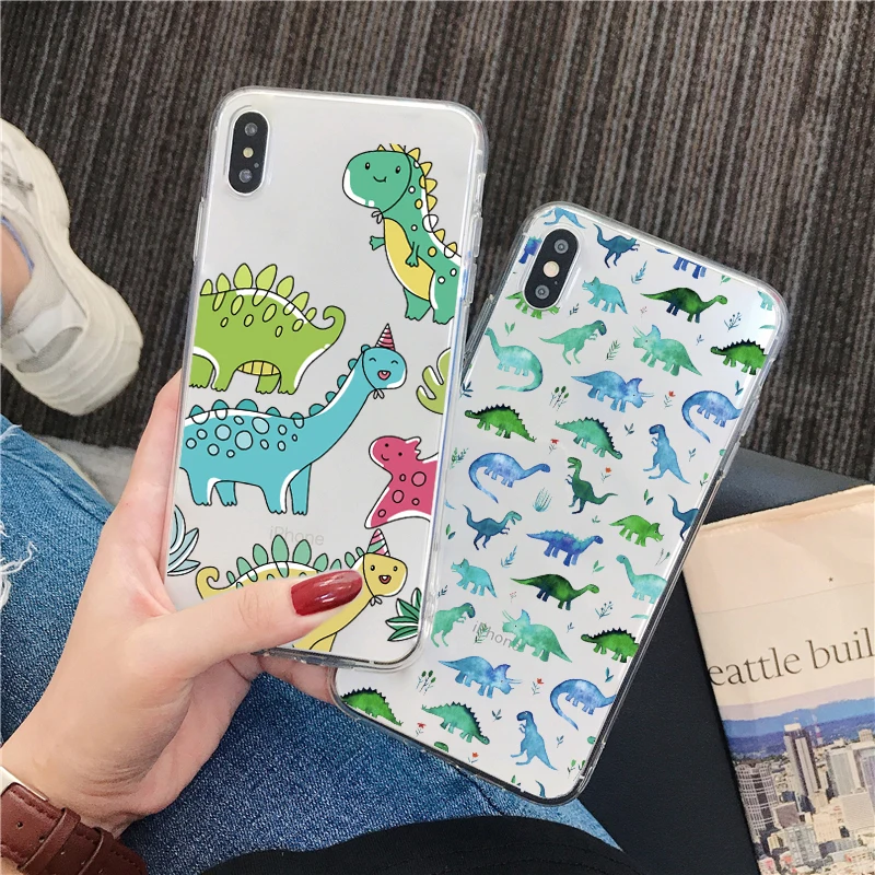 Милый чехол для телефона с динозавром iphone 11 Pro Max XR XS 7 8 6 6s plus прозрачная задняя